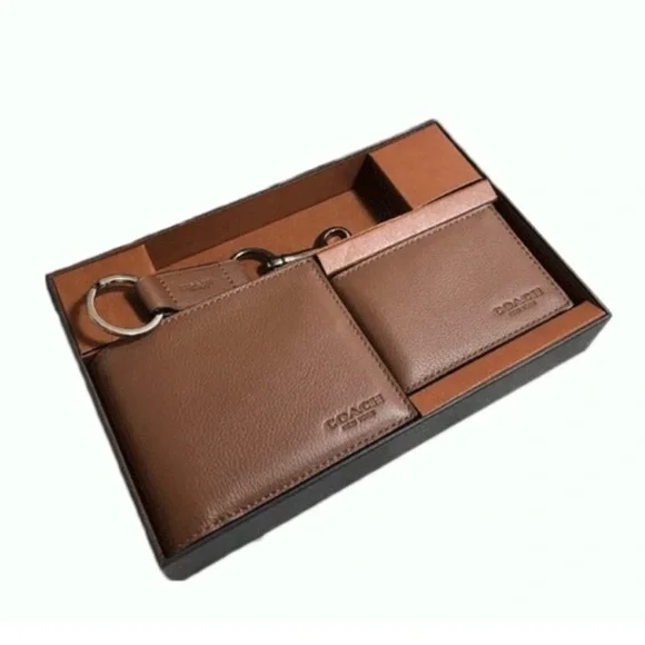 Coach Men's Compact ID Sport Leather 3-in-1 Wallet Gift Set Dark Saddle F64118 - Picture 12 of 13